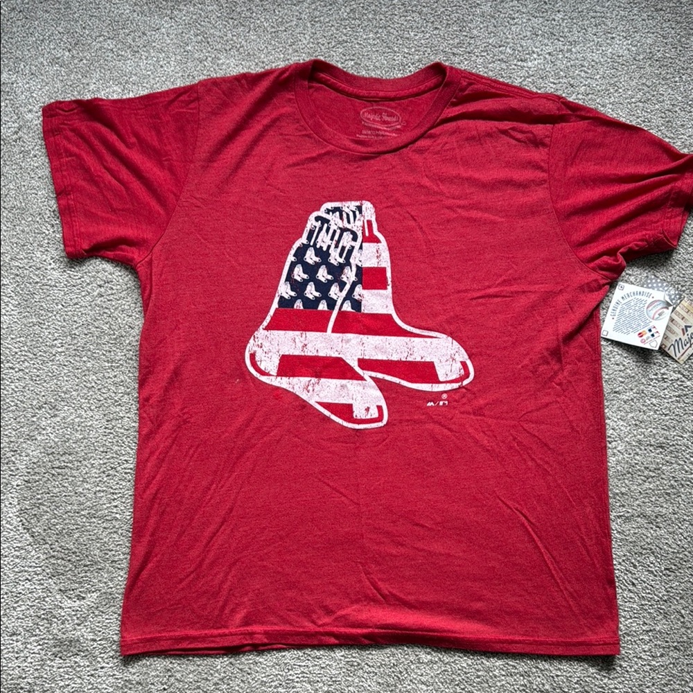 MLB Red Sox Graphic T-Shirt with American Flag Design